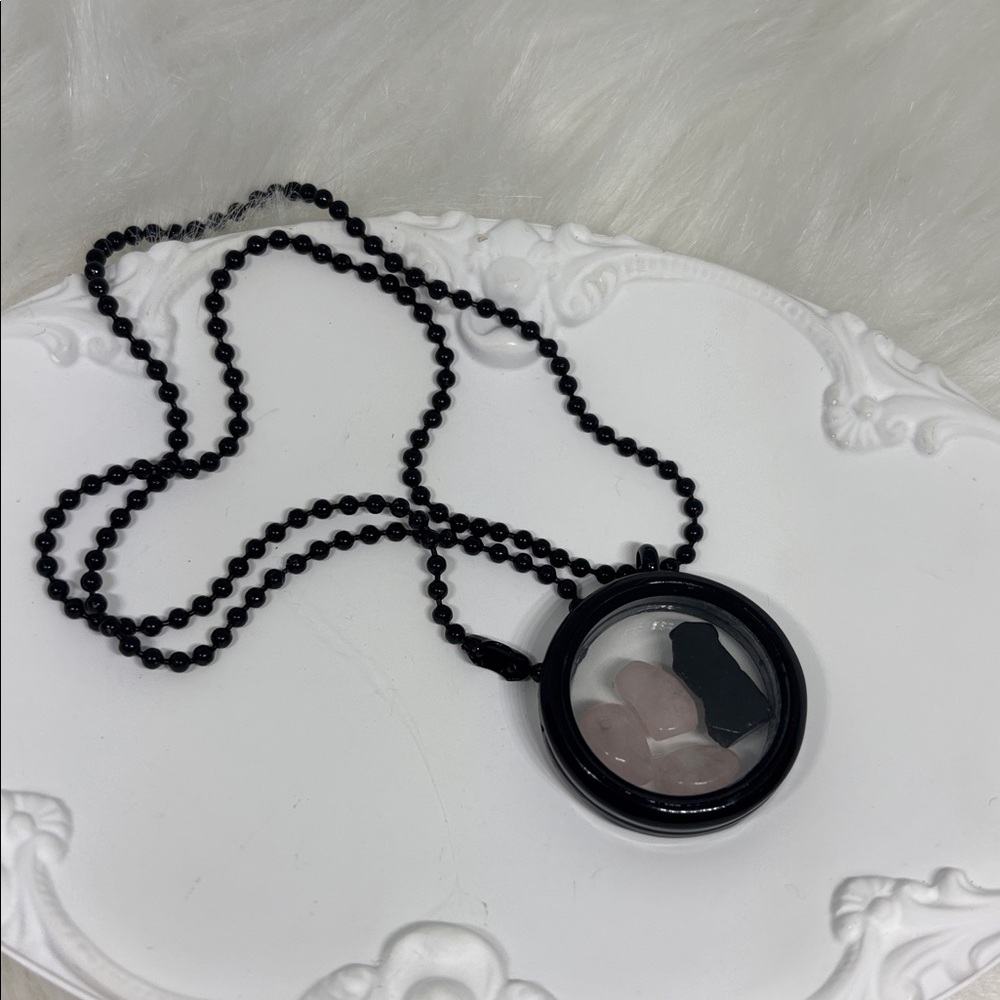 Quartz and Onyx Glass Locket Necklace